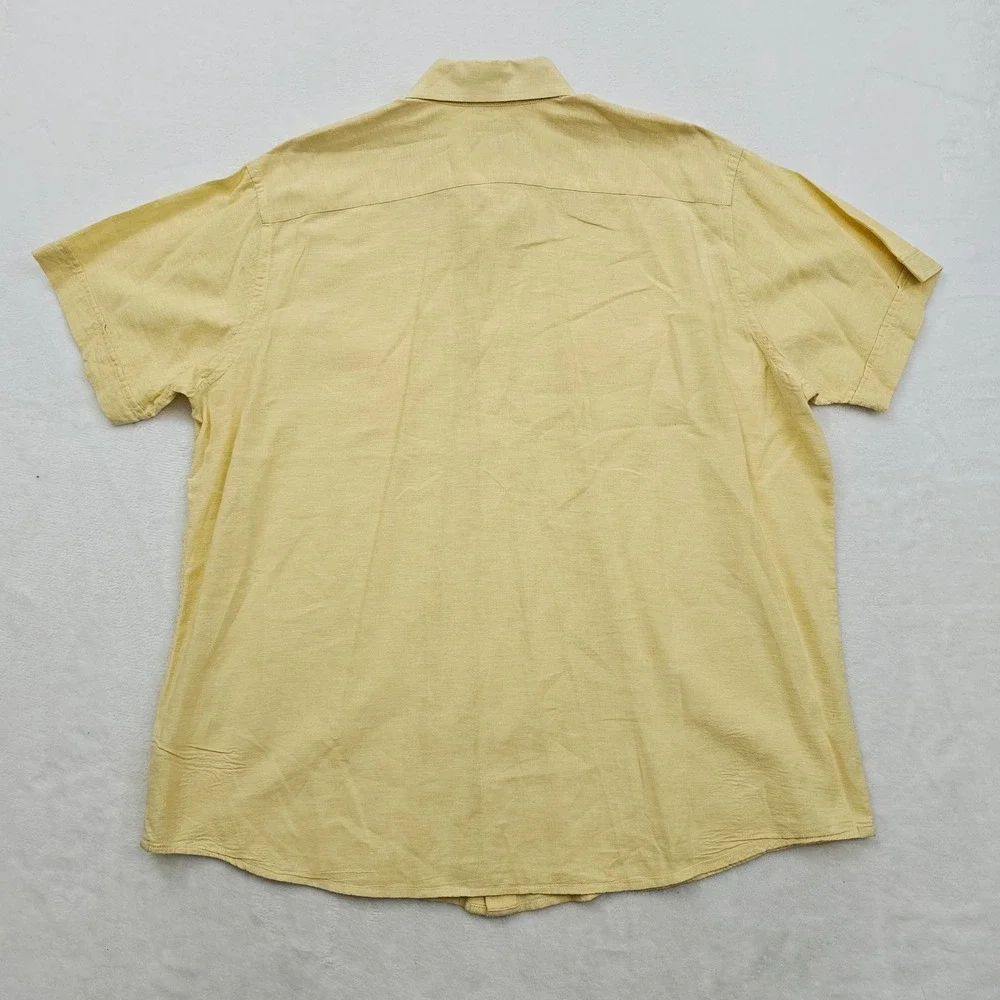 Banana Republic Shirt Mens XXL Yellow Linen Cotton Short Sleeve Summer Safari‎