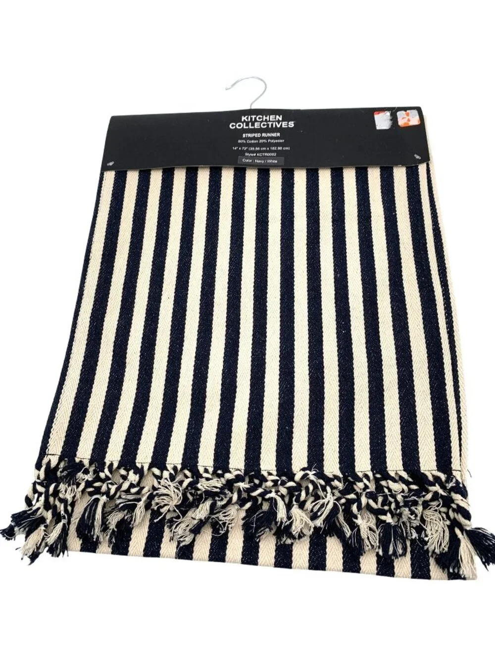 NWT Kitchen Collectives Navy & White Striped Table Runner 14