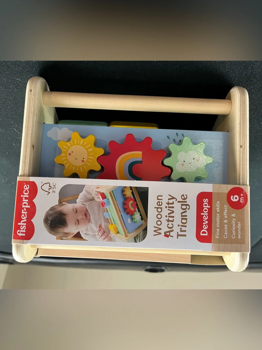 Fisher-Price Wooden Activity Triangle with Red, Yellow, Green Gears