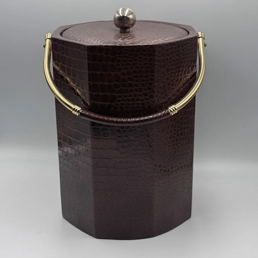 Vintage Shelton-Ware Brown Faux‎ Croc Ice Bucket Mid Century MCM Barware USA
