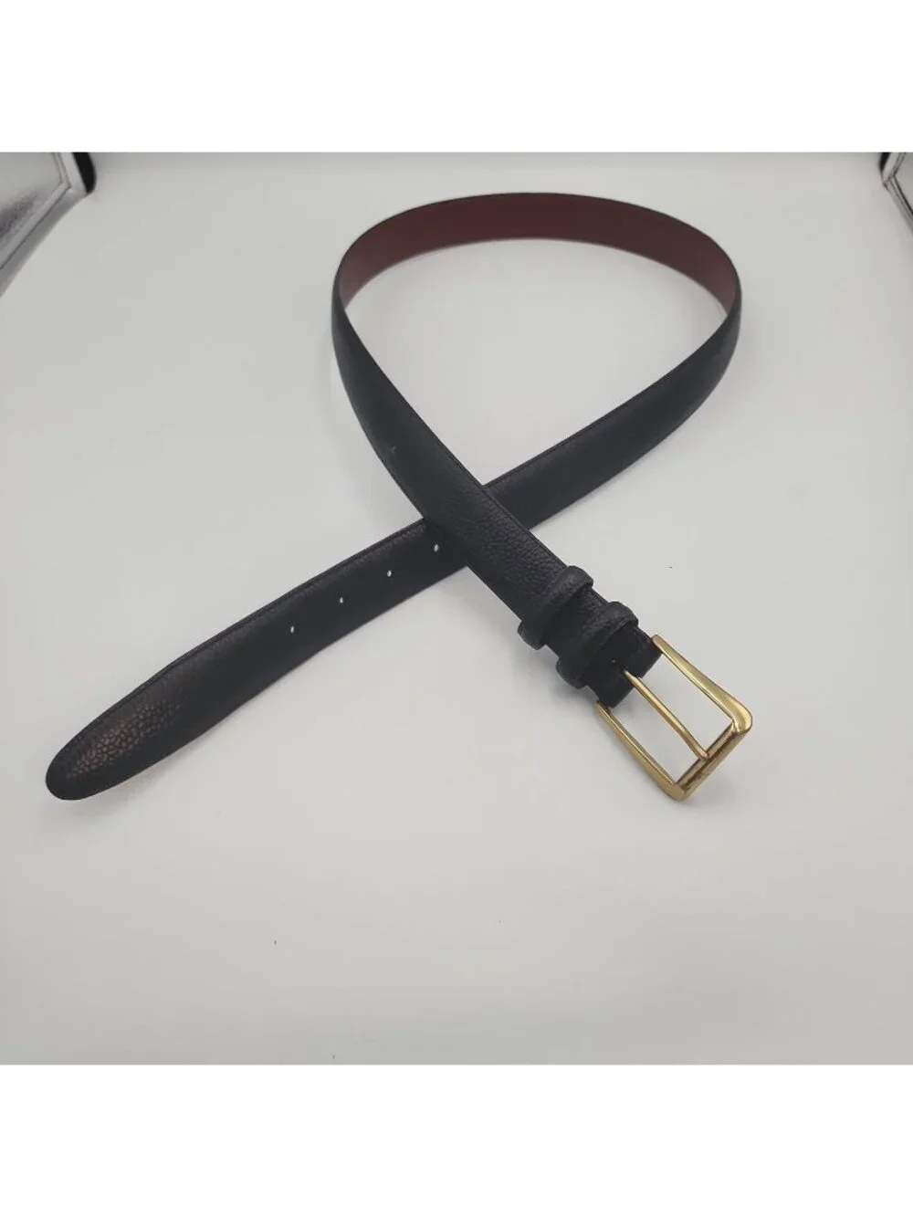 Crook Horn Dress Belt Mens Size 38 Black Croc Embossed Leather Brass 34-39