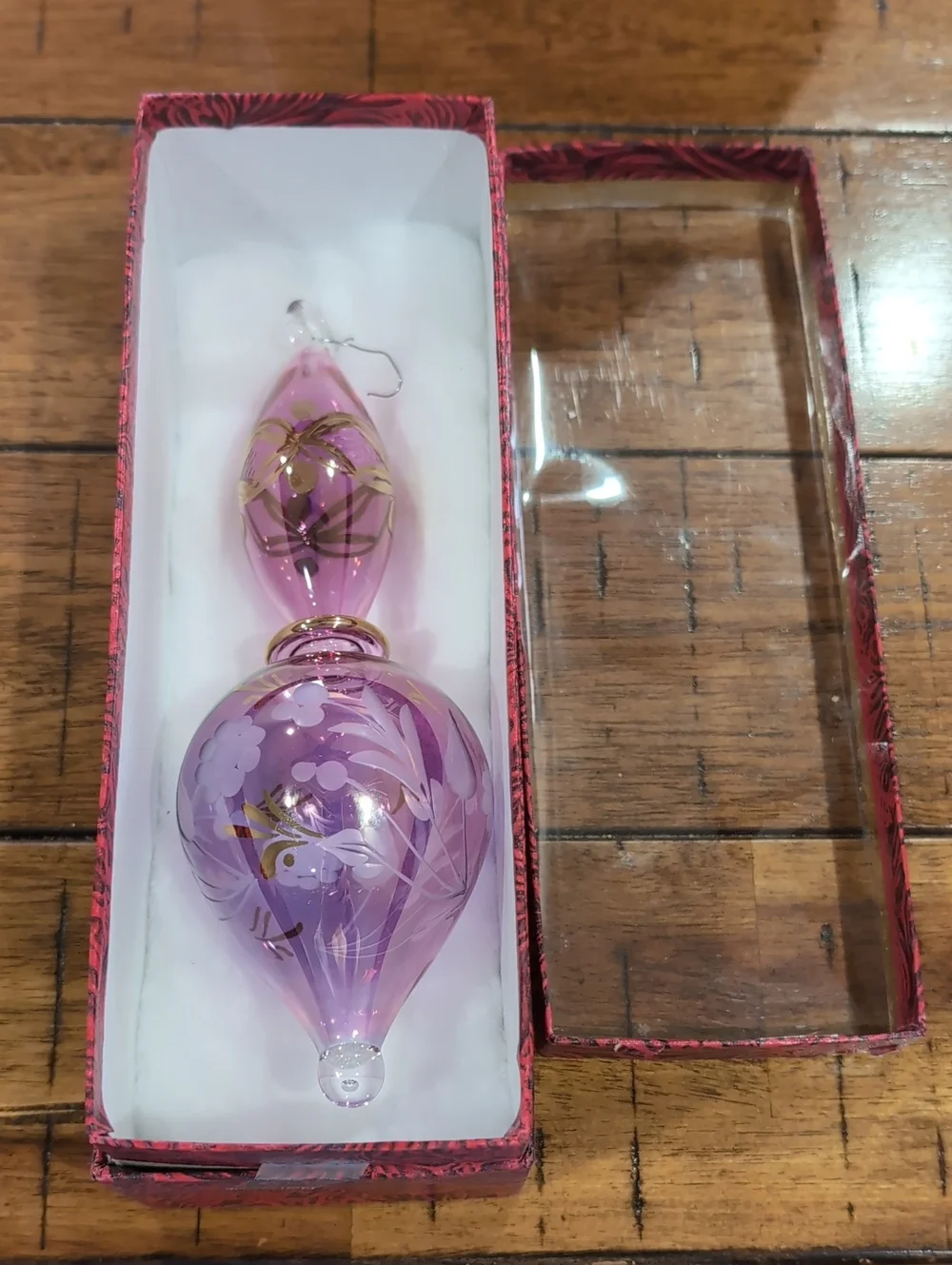 Egyptian Museum Christmas Ornament - Mauve Purple Pink Blown Glass 24K Gold Trim