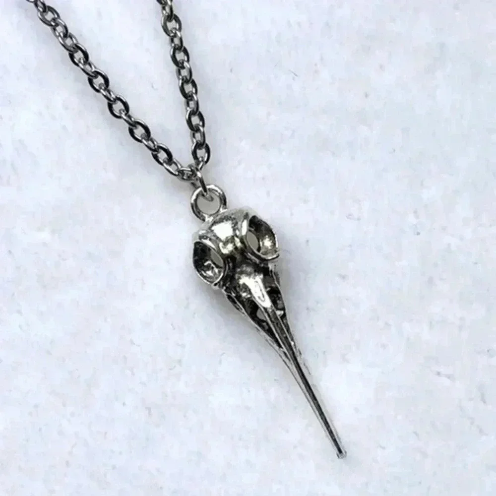 Handmade Raven Bird Crow Skull Steel Necklace Goth Punk Dark Emo New NWT