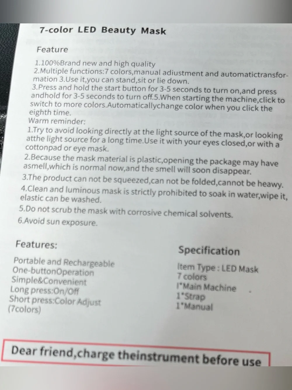 7 Color Led Beauty Mask designed renewal