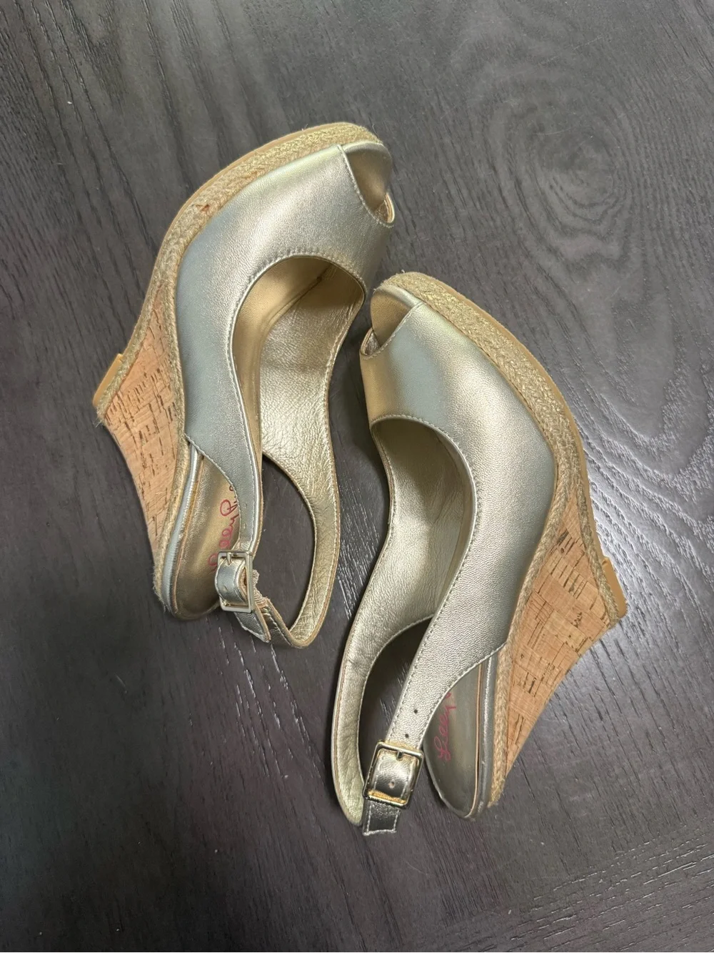 Lilly Pulitzer Gold Metallic Cork Wedge Espadrille Sandals Women’s Size 6