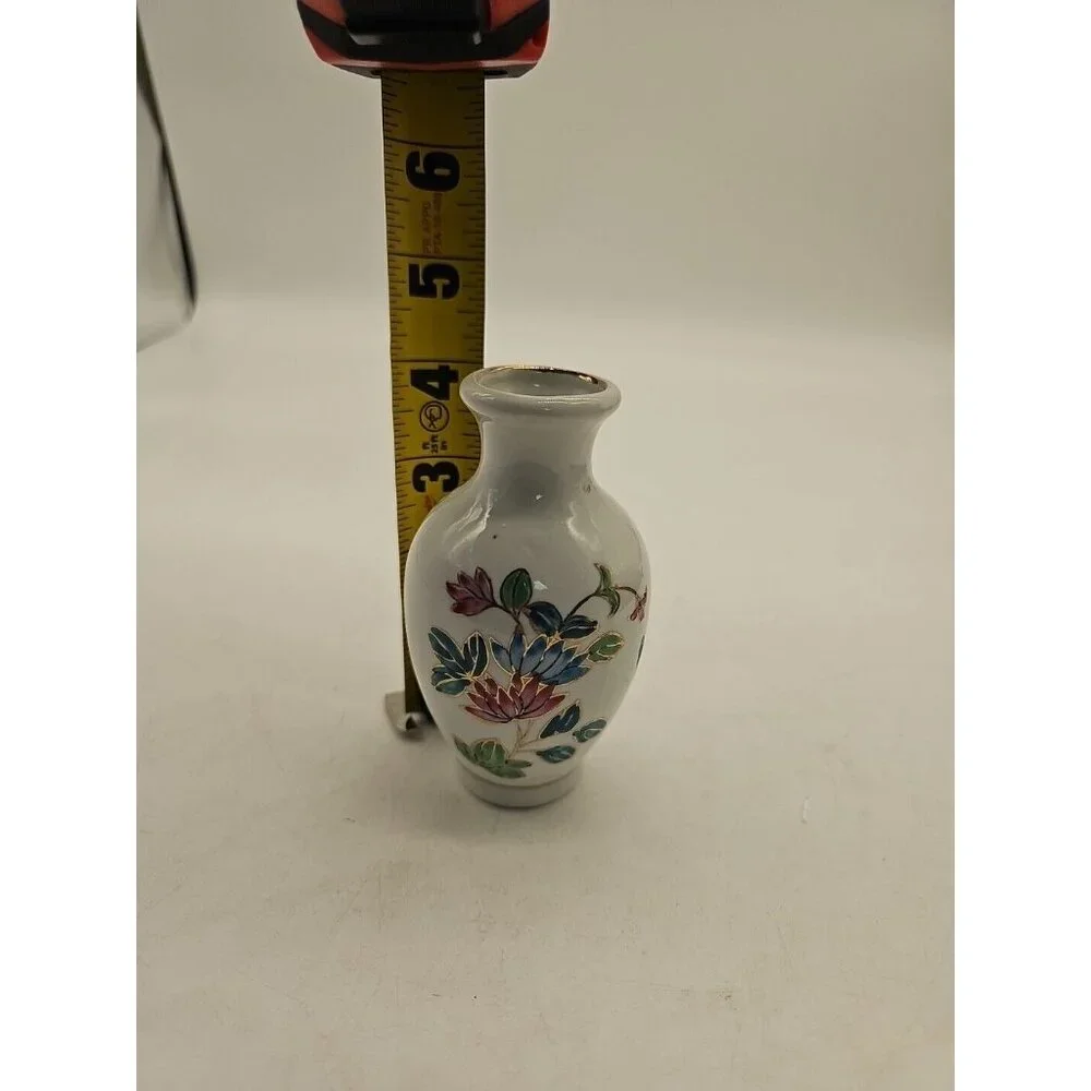 VINTAGE Mini Chinoiserie‎ Bud Vase Floral Butterfly Hand Painted China RARE VTG