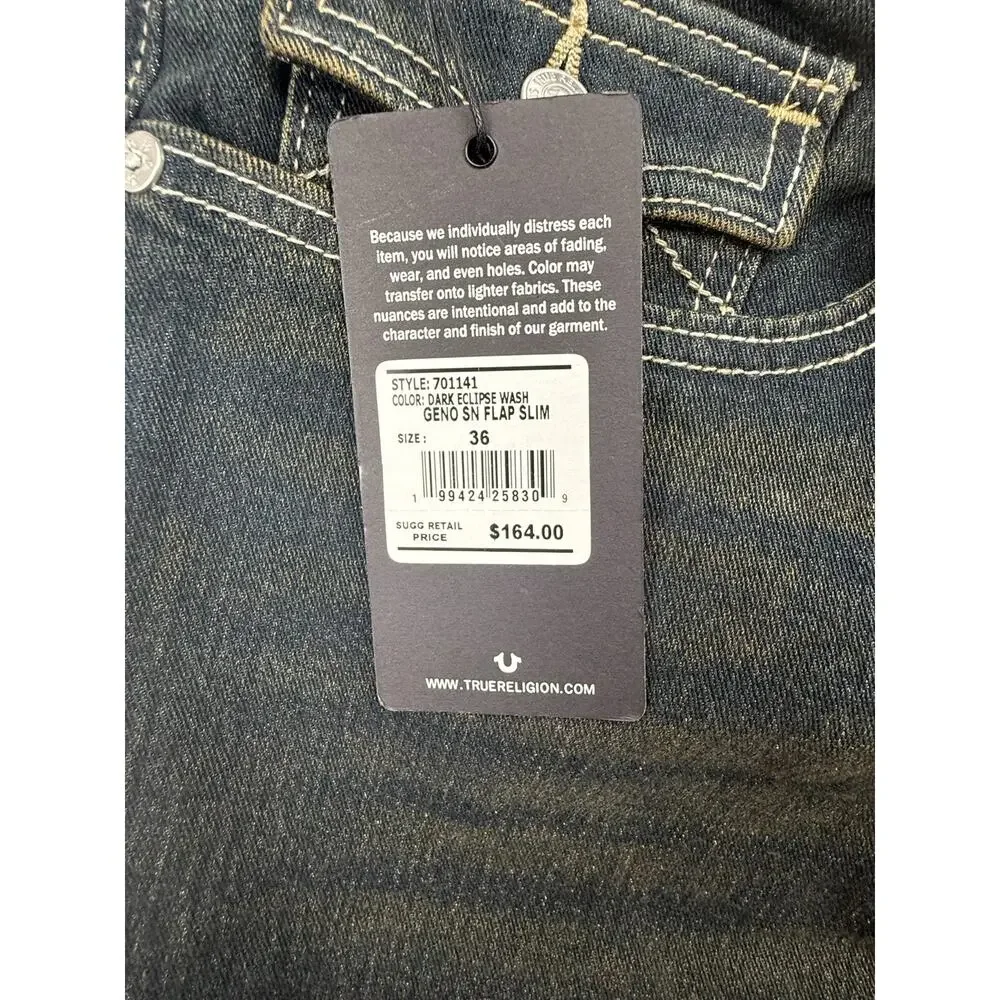 TRUE RELIGION MEN'S BLACK GENO RELAXED SLIM SZ 36 NWT