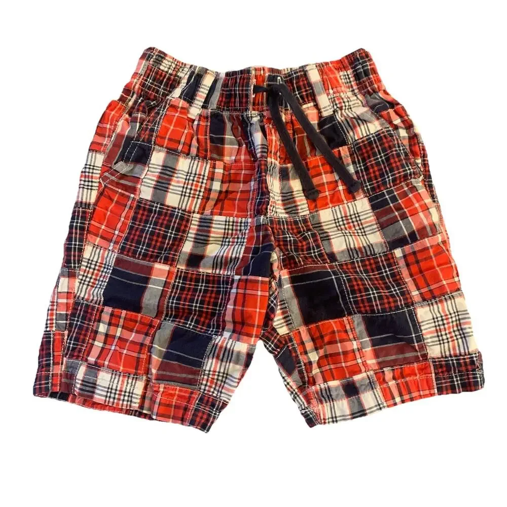 Gymboree Patchwork Plaid Madras Bermuda Shorts Boy’s Size 7 Patriotic Colors