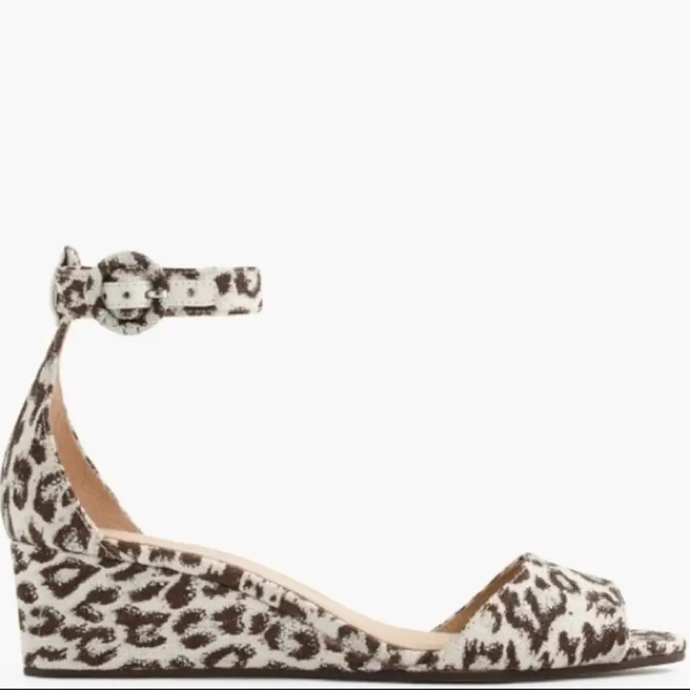 J. Crew Women's Laila Leather Lining Leopard Wedge Ankle Strap‎ Sandals Size 6.5