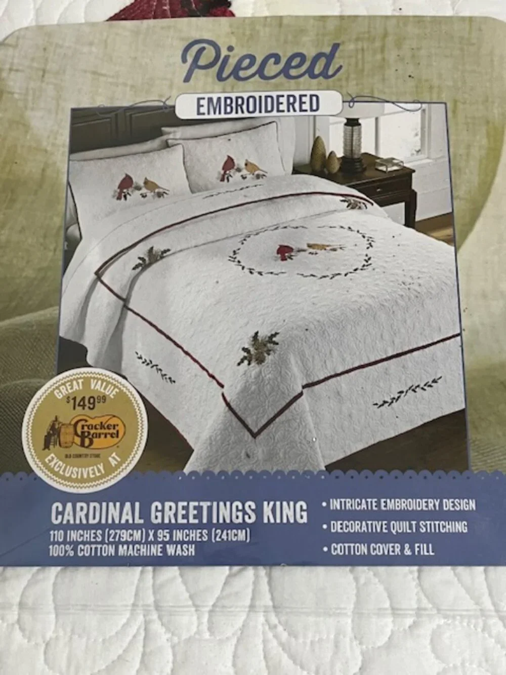 Pieced Embroidered Cardinal Greetings King Size Comforter