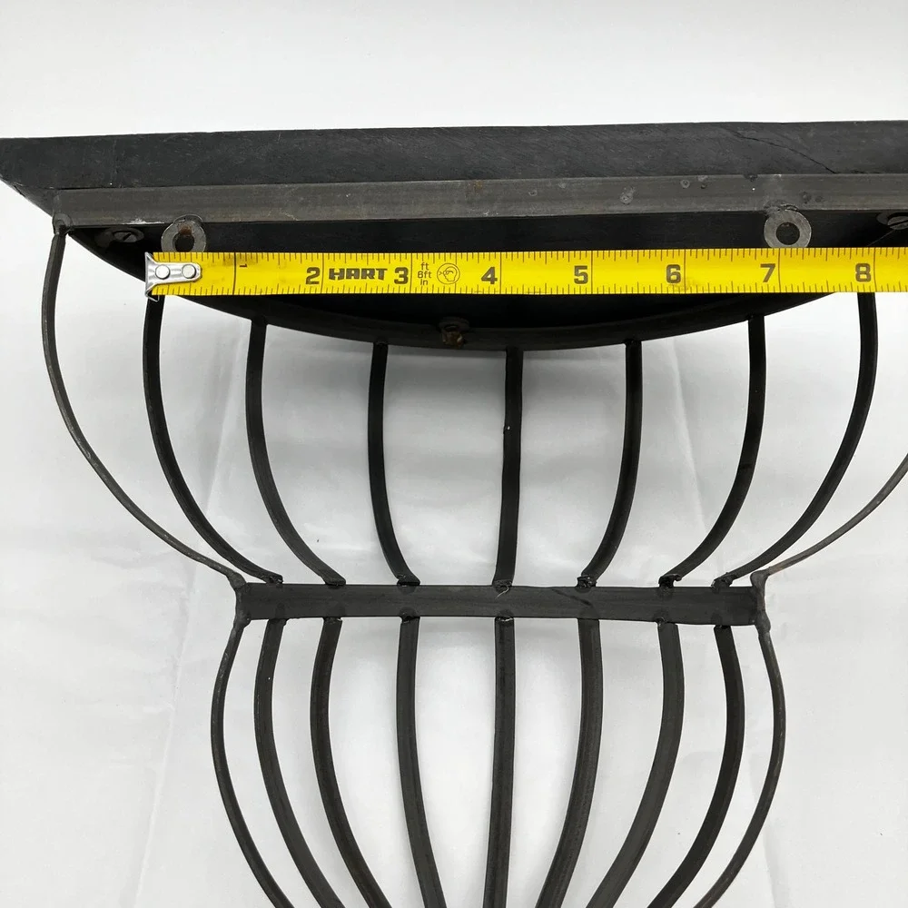 Wall Sconce Shelf 12x10 Black Wrought Iron Cage Carved Wood Top Vintage