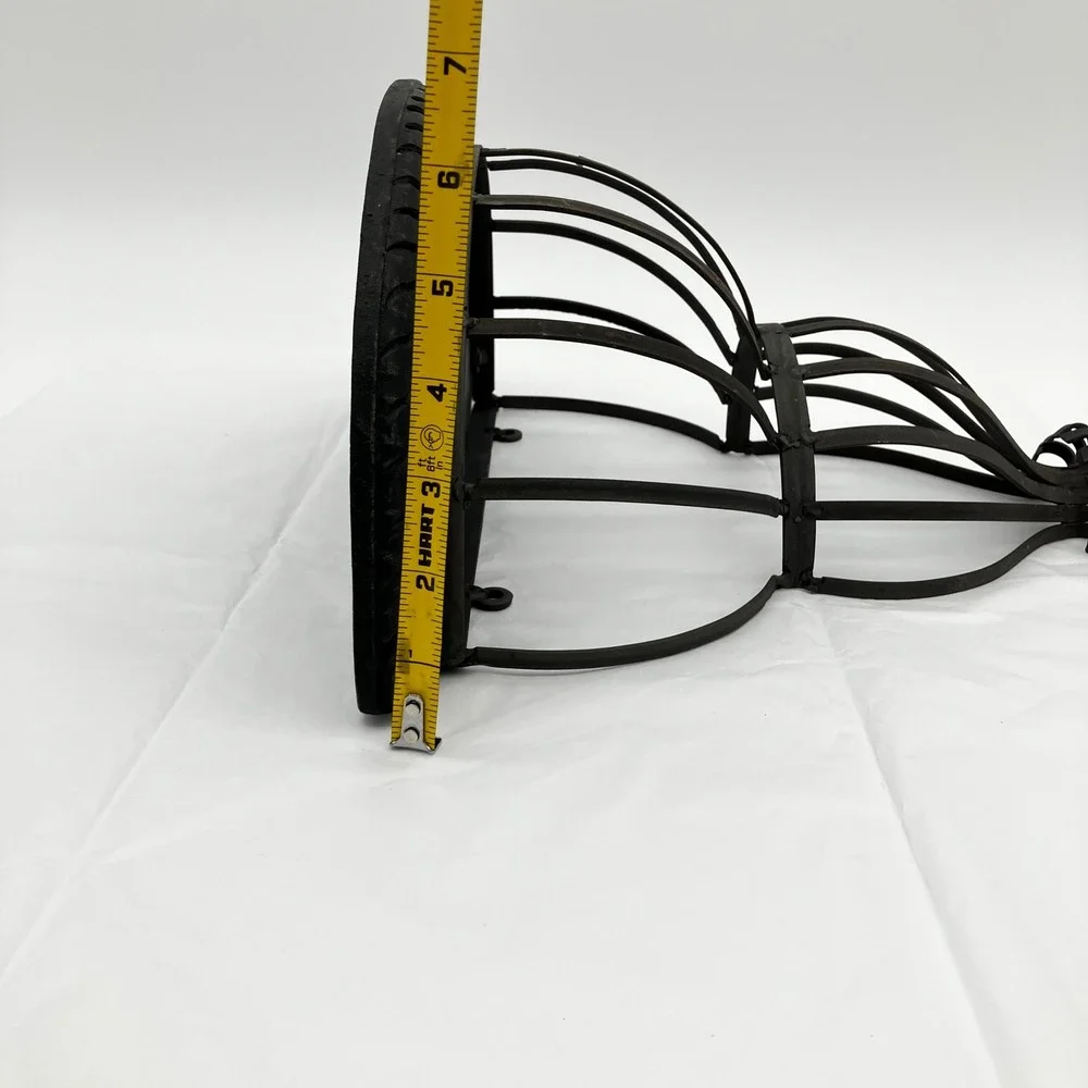 Wall Sconce Shelf 12x10 Black Wrought Iron Cage Carved Wood Top Vintage