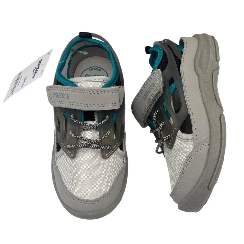 OshKosh Toddler Boys Slip-on Sport‎ Sandals Size 9 Beige Gray Aqua Closed Toe