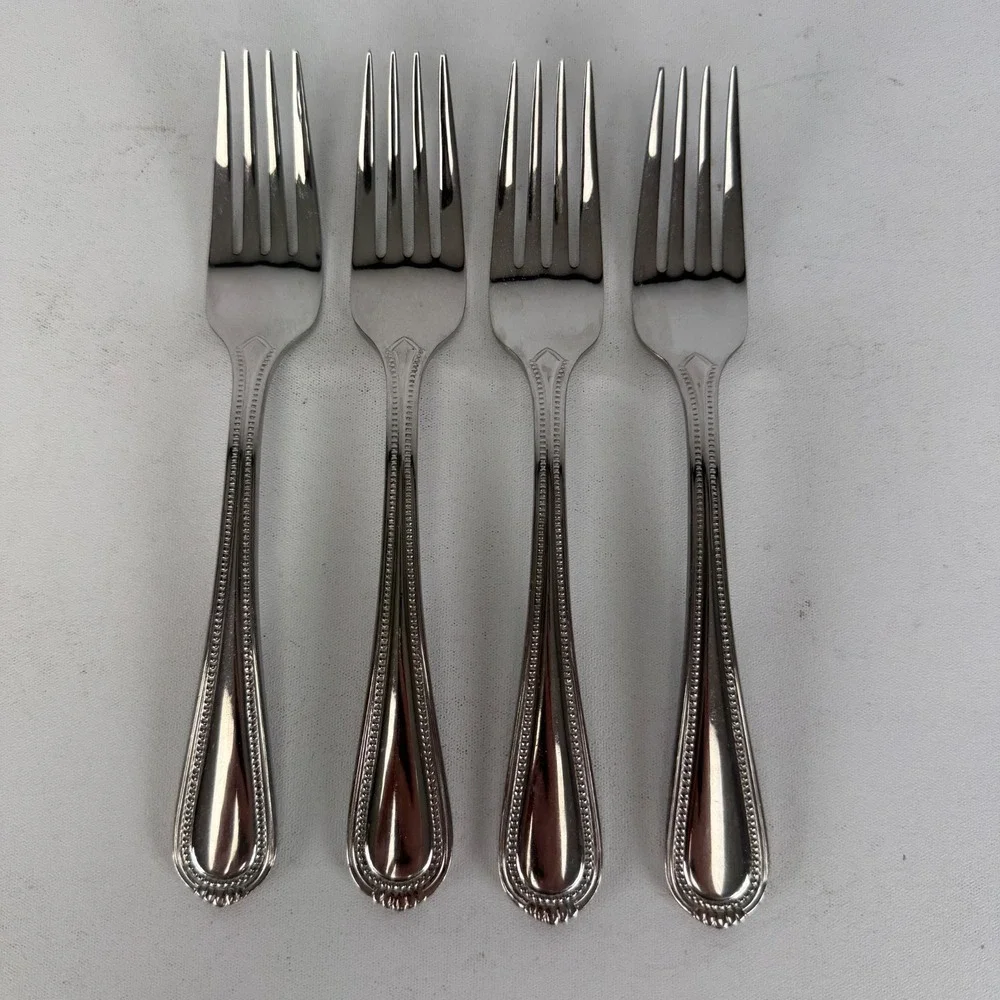 Oneida COUNTESS Stainless Salad Fork Glossy Beaded Silverware Flatware Set 4