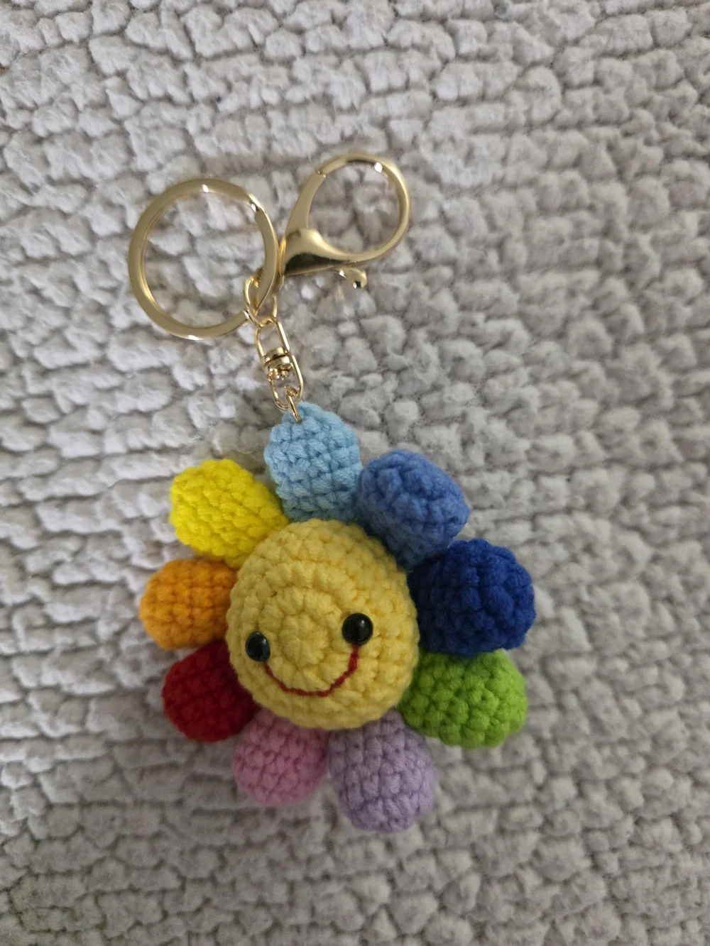 Cute Yellow Smiley Flower Crochet Keychain - Accessories