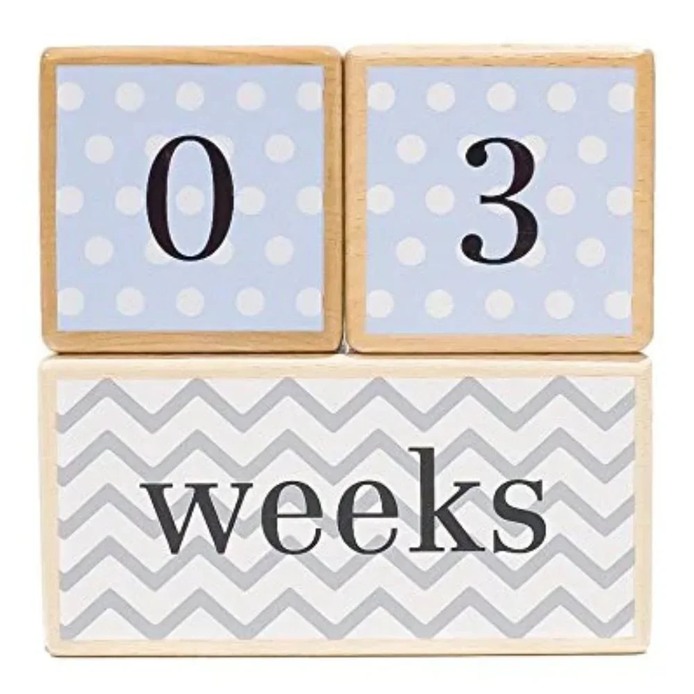 Blue Wooden Milestone Age Blocks - Baby, Pregnancy, Birthday Photos