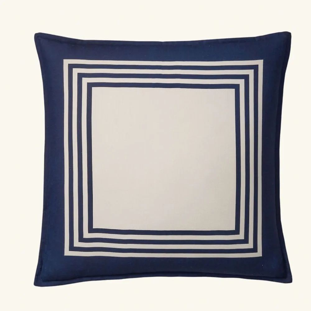 NWT Ralph Lauren 100% Silk Deerfield Pillow Cover White Navy Border 24x24‎ 2 Set