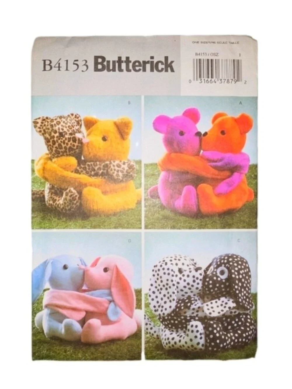 Sewing Pattern #B4153 Butterick Multi-Color Bears Kittens Bunnies & Puppies OS