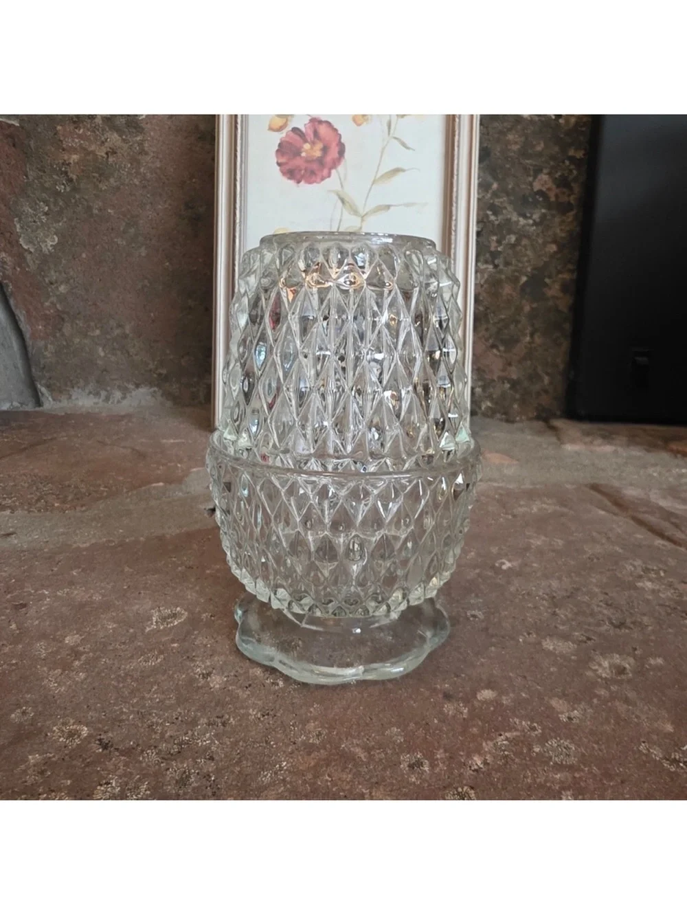 Vintage Clear Indiana Glass Fairy Lamp Diamond Point Votive Candle Holder 2pc