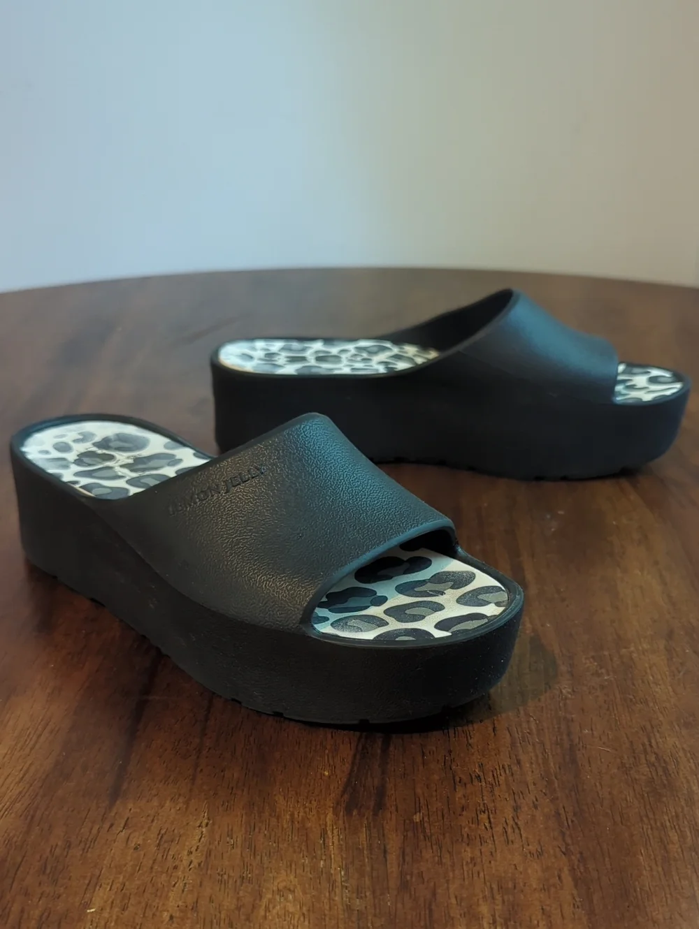 Lemon Jelly Platform‎ Slides Sandals Waterproof Leopard Black size 7.5