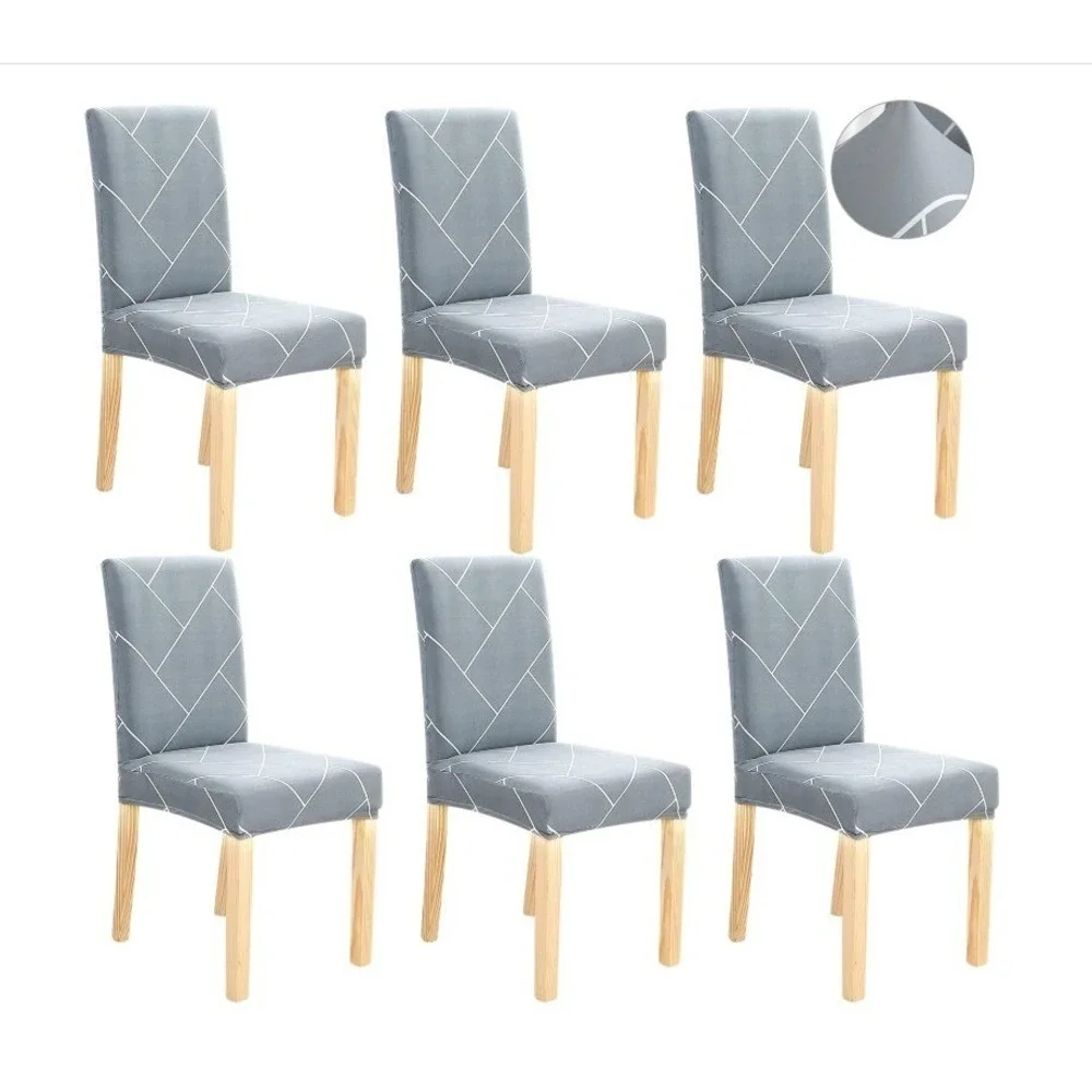Chair Covers Set of 6 Gray‎ Diamond Stretch Soft for Dining Room Chairs Fitted