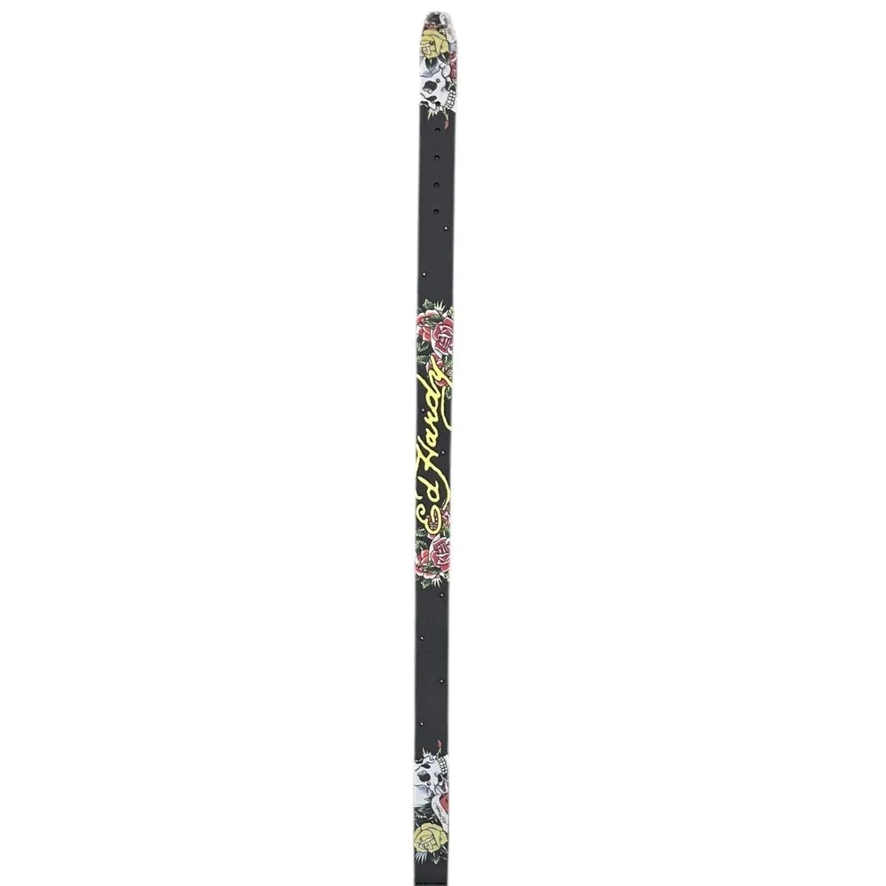 Ed Hardy Men's Skull Rose Print‎ Black Belt With Rivet Studs Size 38 New