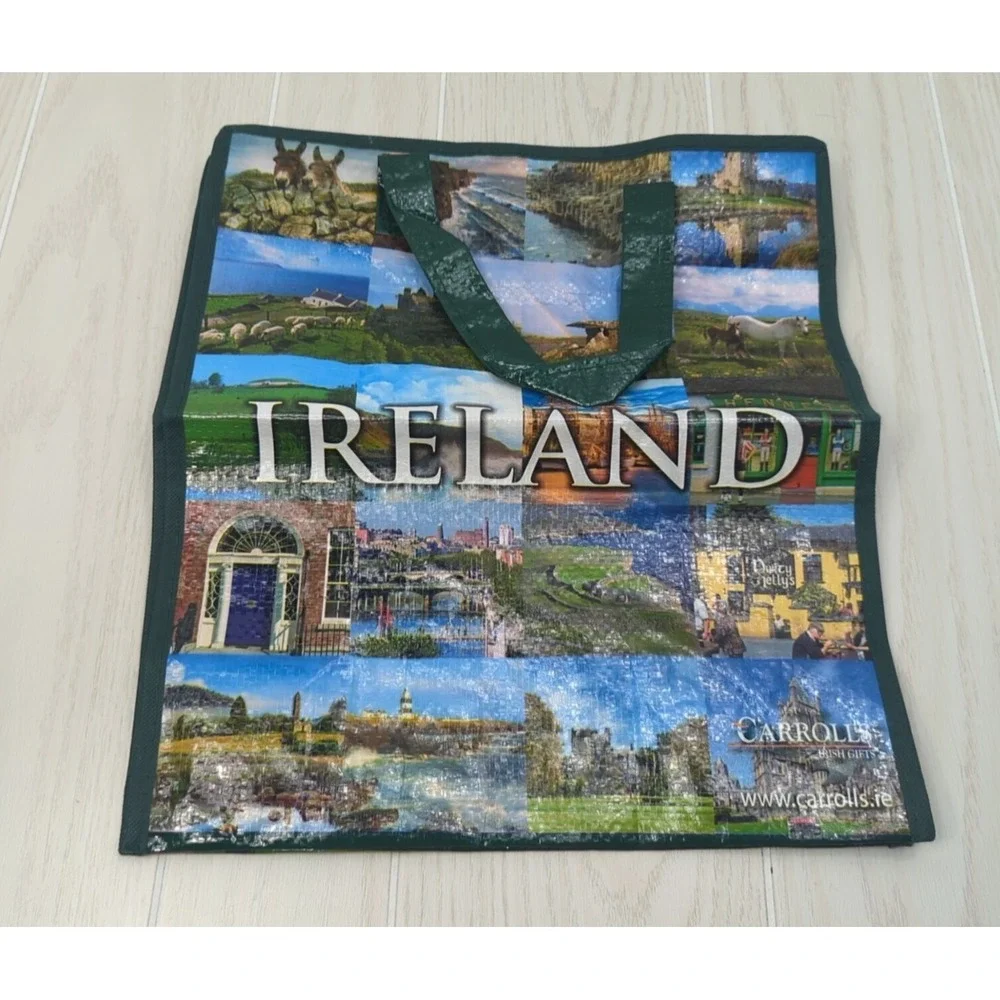 Ireland zippered top‎ plastic coated Shopping Bag Green Carrolls Irish Gifts