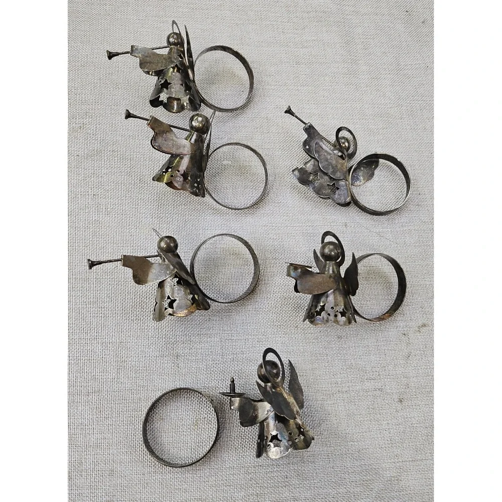 Angel Napkin Rings Set of 6 Silver Tone Vintage Trumpeting Holiday Christmas