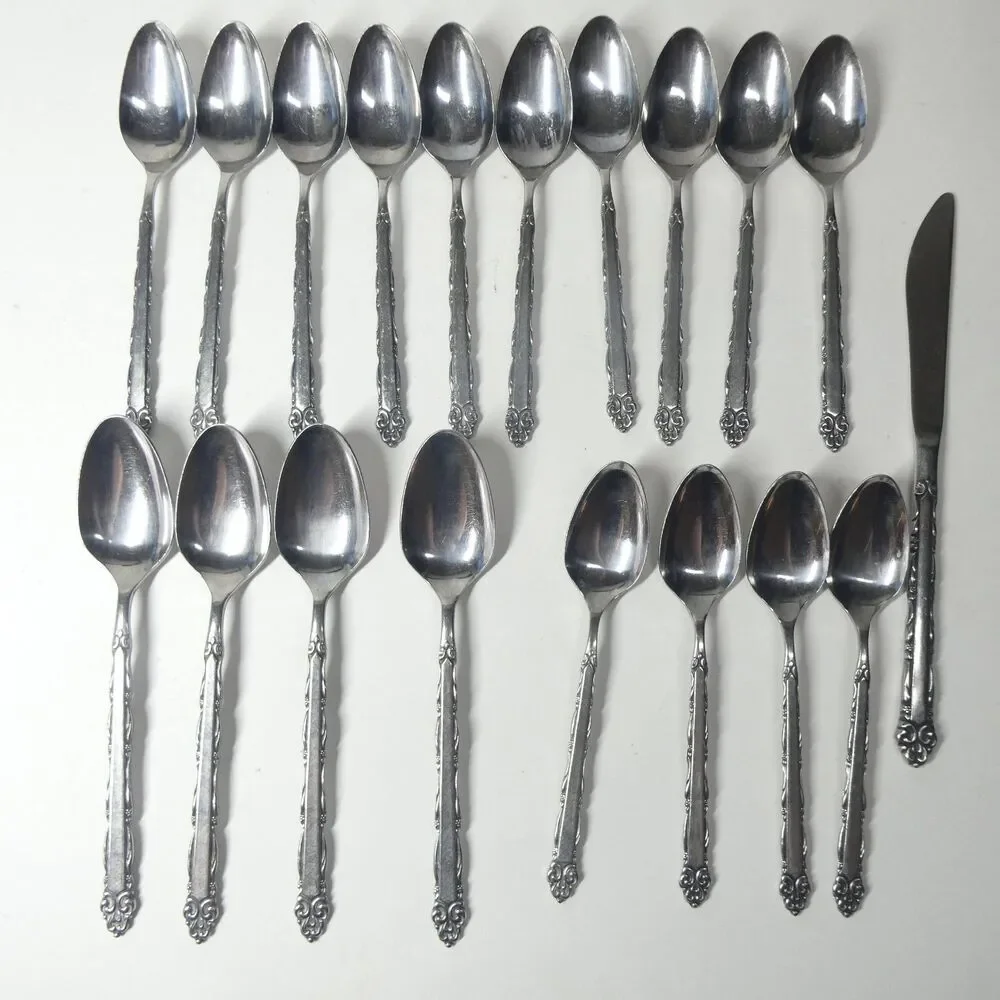 Ekco Eterna Mary Ellen Flatware Lot Stainless 17pcs Teaspoons Soup Spoon Vtg MCM