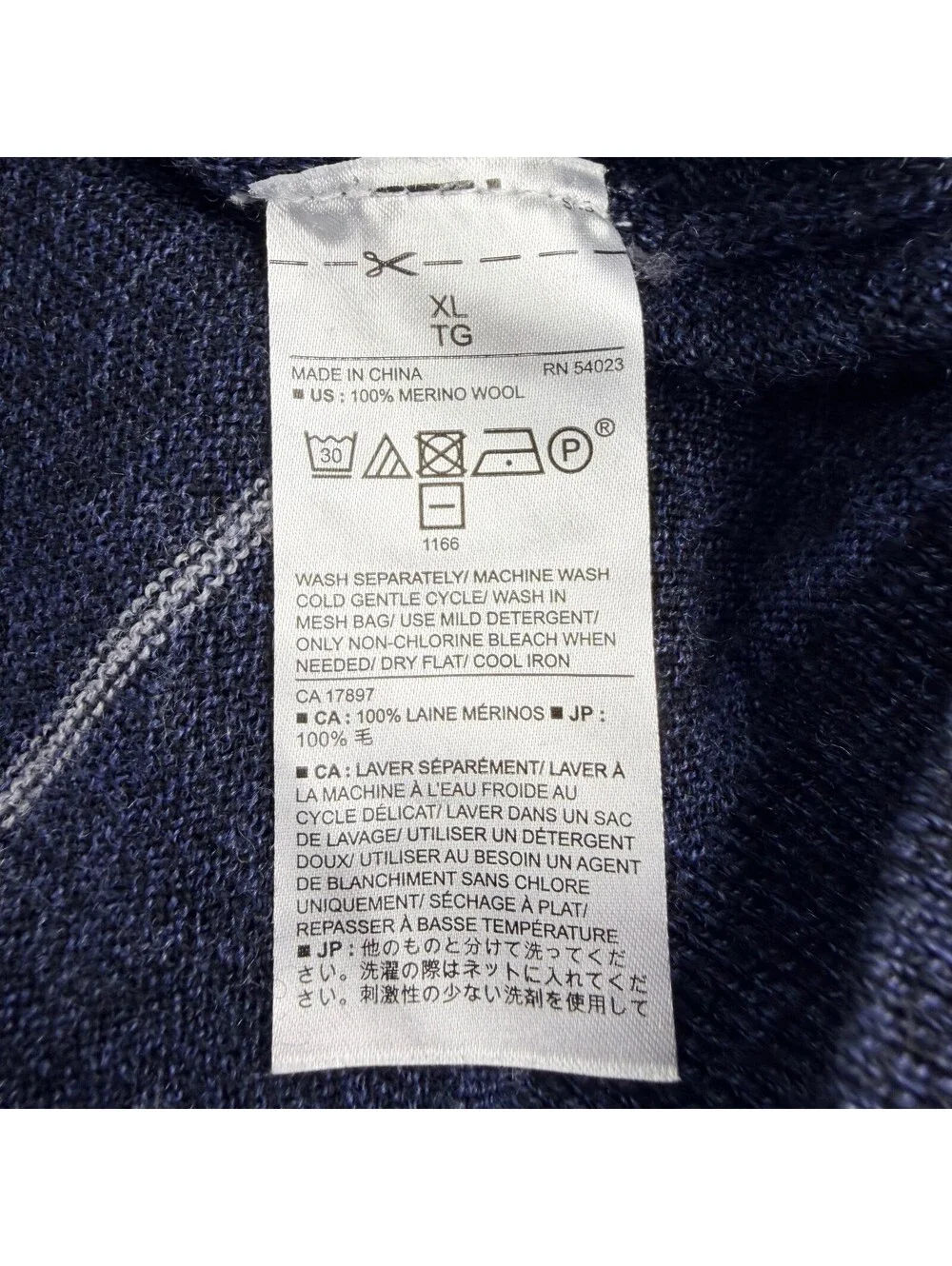 Banana Republic Men's XL 100% Merino Wool Navy Stripe Crewneck 593254