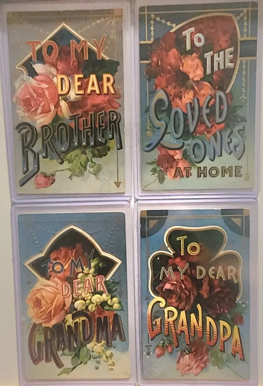 Lot Of Four Vintage Antique Embossed Postcards Flowers Brother Grandma Grandpa