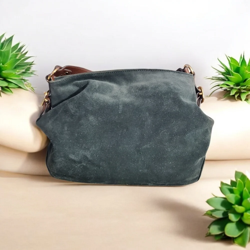 Michael Kors Dark Green‎ Black Suede And Leather Hobo Shoulder Bag