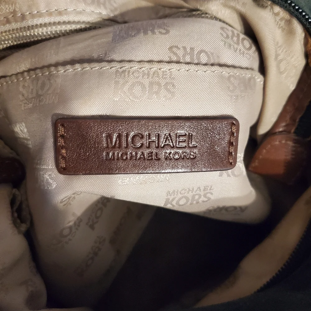 Michael Kors Dark Green‎ Black Suede And Leather Hobo Shoulder Bag