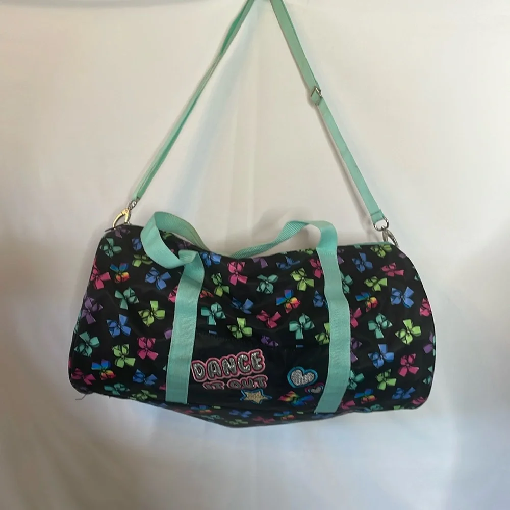 Jojo siwa dance duffle bag black with‎ multi color bows adjustable strap