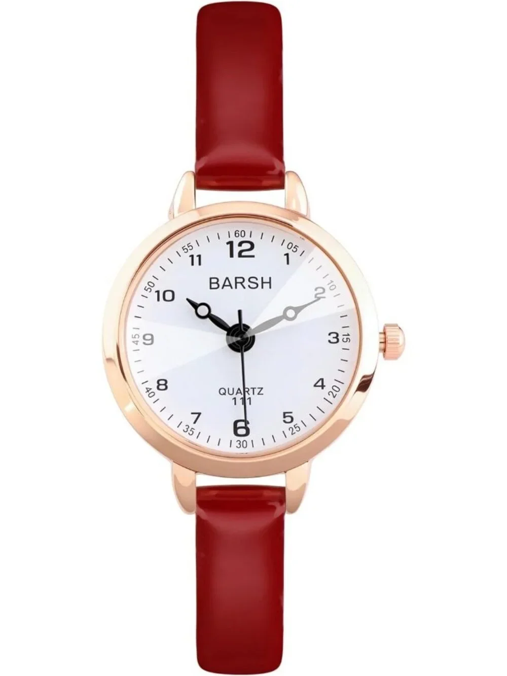 Women's Red And White Analog Quartz Classic Round Case PU Leather Wrist Watch