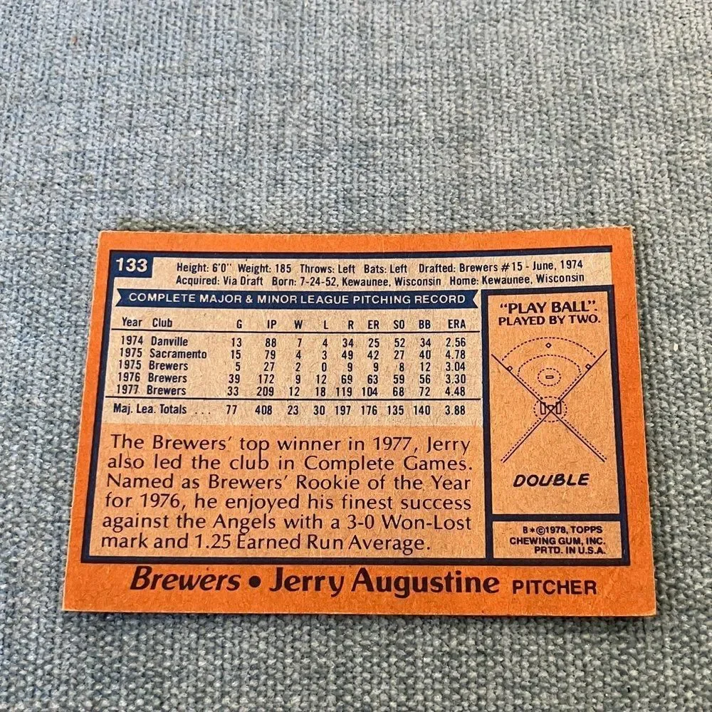 1978 Topps Milwaukee Brewers Baseball Card Trading Card