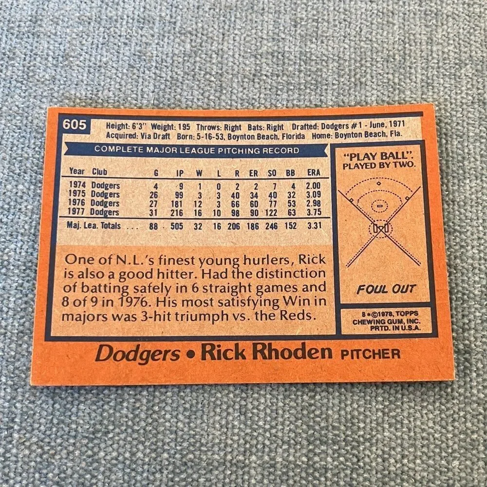 1978 Topps Los Angeles Dodgers Baseball Card Trading Card