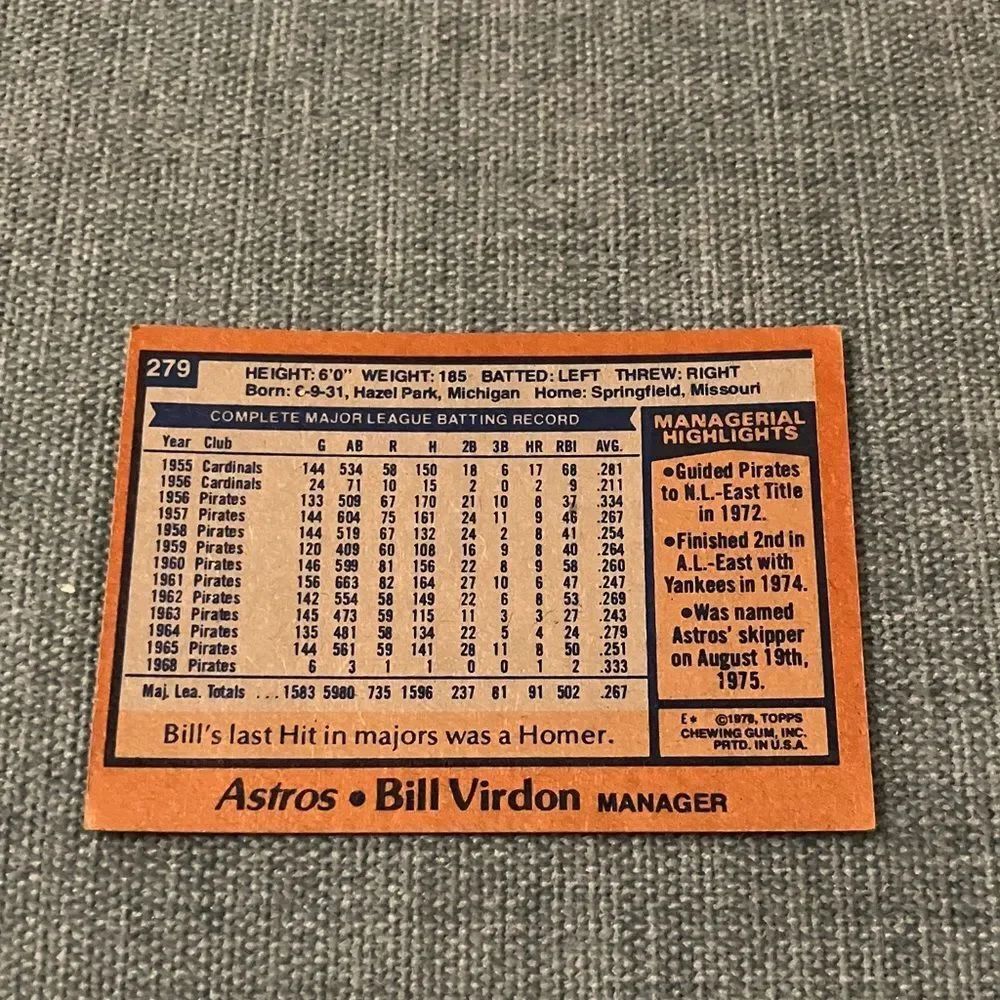 1978 Topps Houston Astros Baseball Card Trading Card