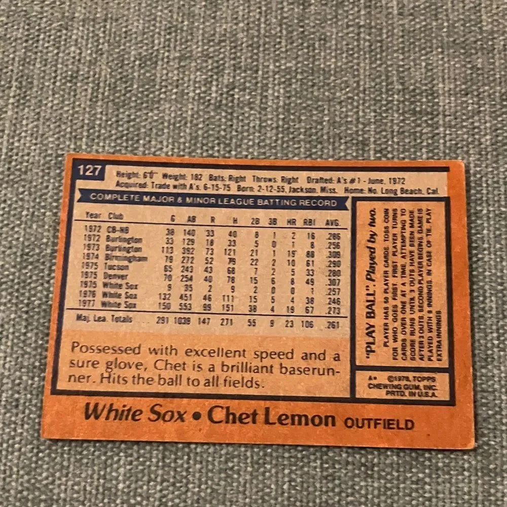 1978 Topps Chicago White Sox Baseball Card Trading Card