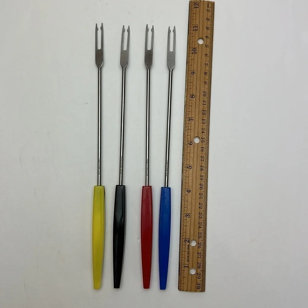 Vintage Stainless Steel Made‎ in Japan Fondue Forks Skewers Colorful Handle MCM
