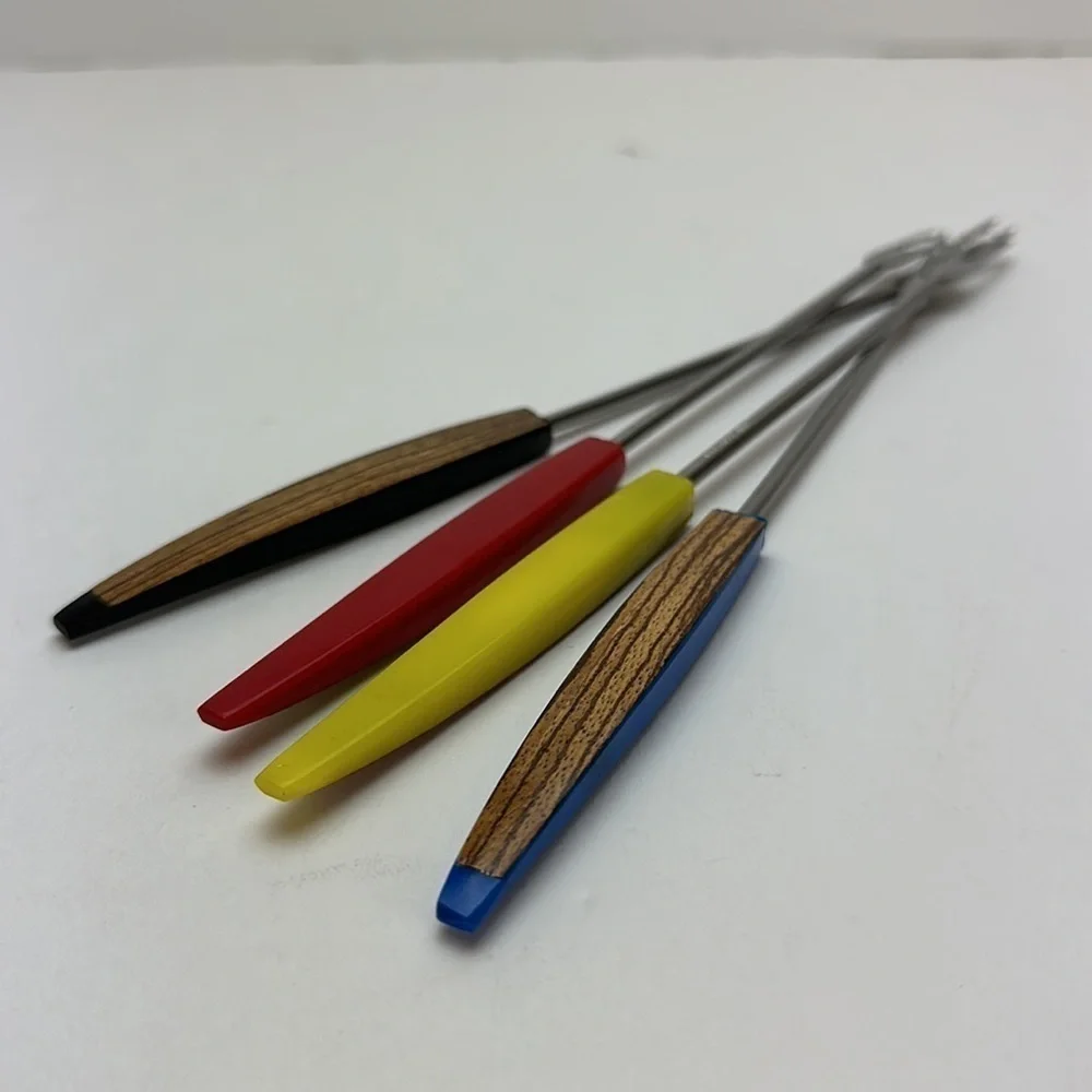 Vintage Stainless Steel Made‎ in Japan Fondue Forks Skewers Colorful Handle MCM