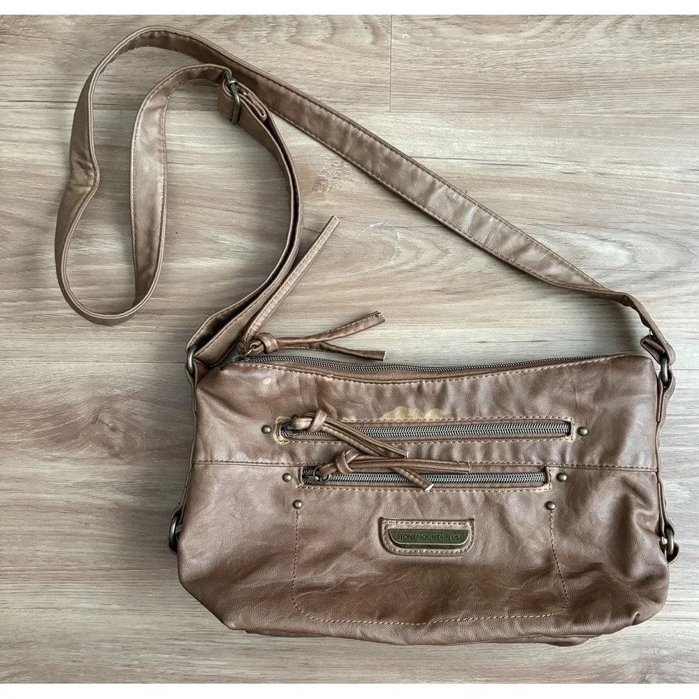 Women's Stone Mountain Double Washed Brown Tan‎ Sophia Hobo Shoulder Bag Purse