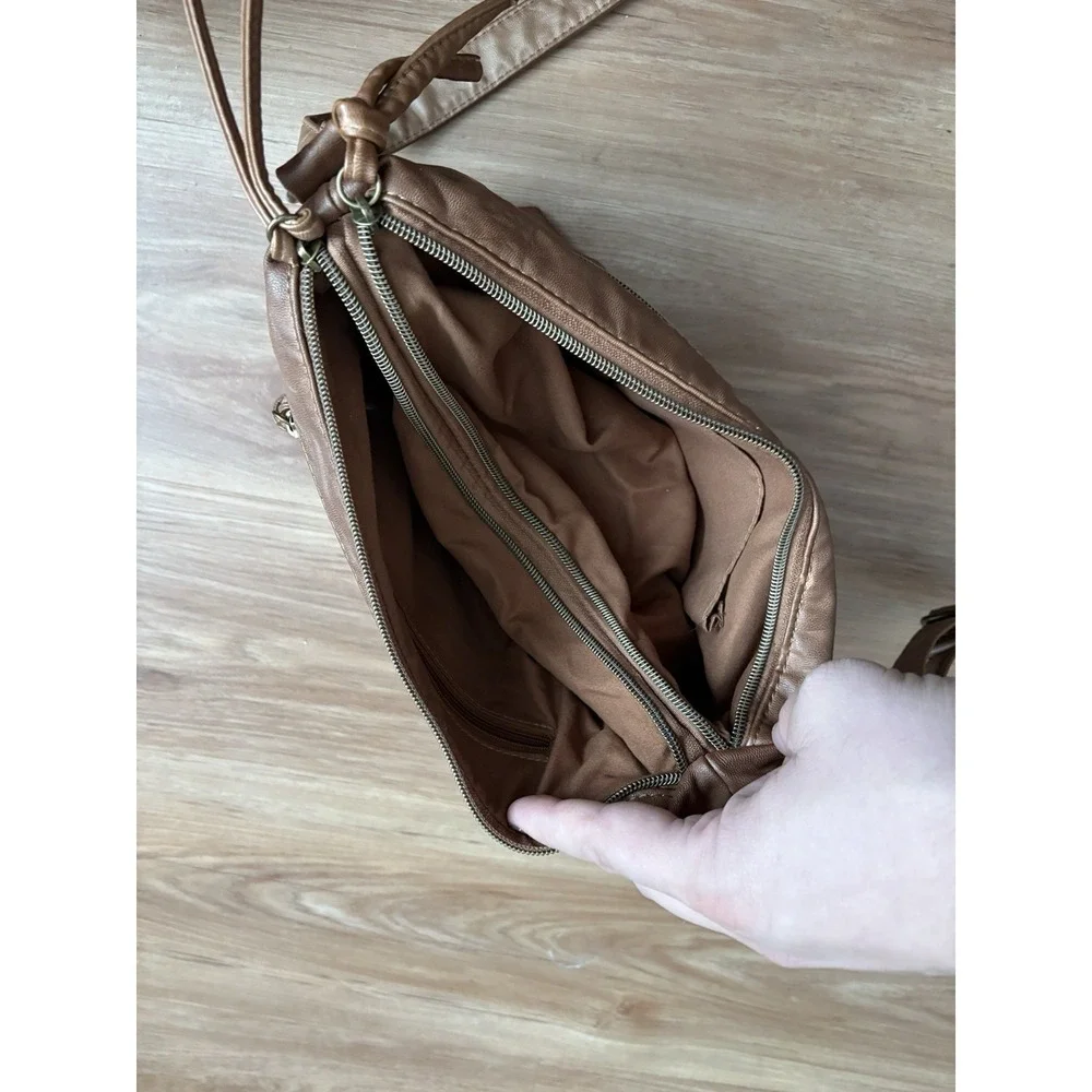 Women's Stone Mountain Double Washed Brown Tan‎ Sophia Hobo Shoulder Bag Purse