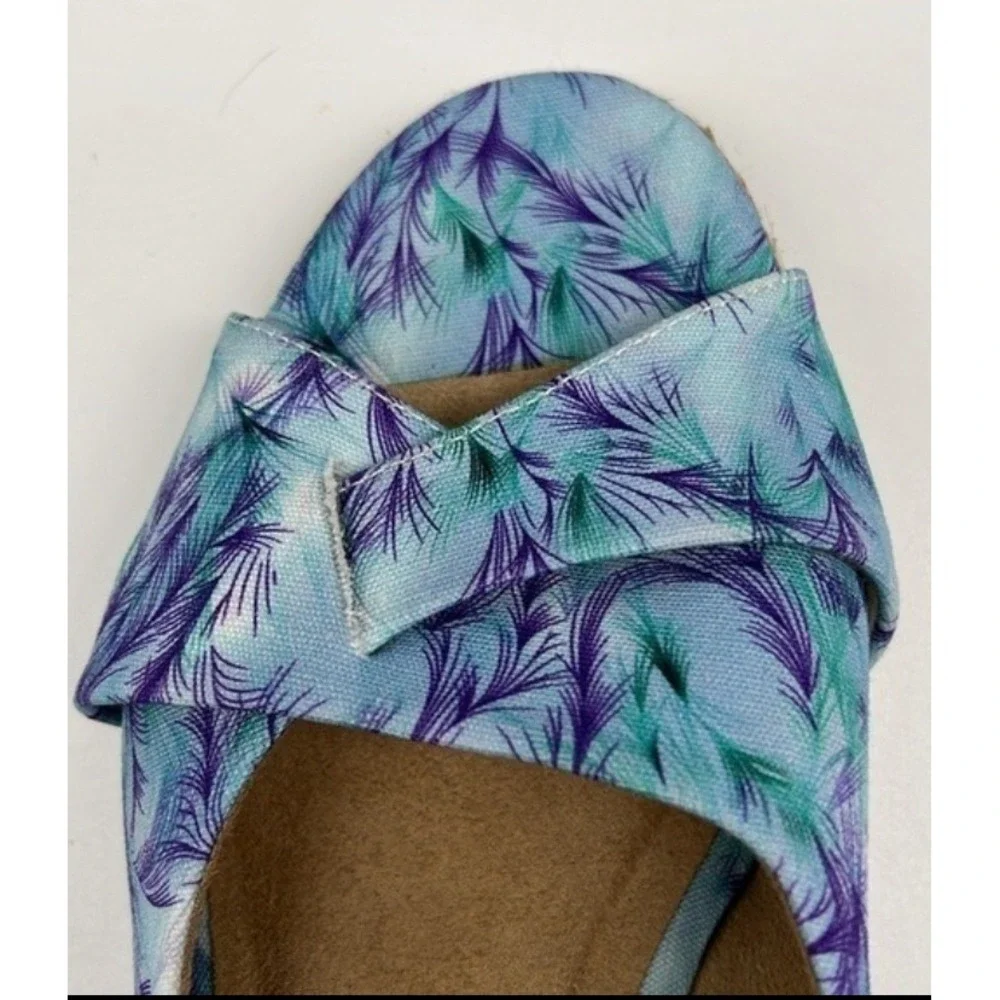 Easy Street‎ Devlin Espadrille Wedge Sandals Blue Purple Tropical Slingback 9.5
