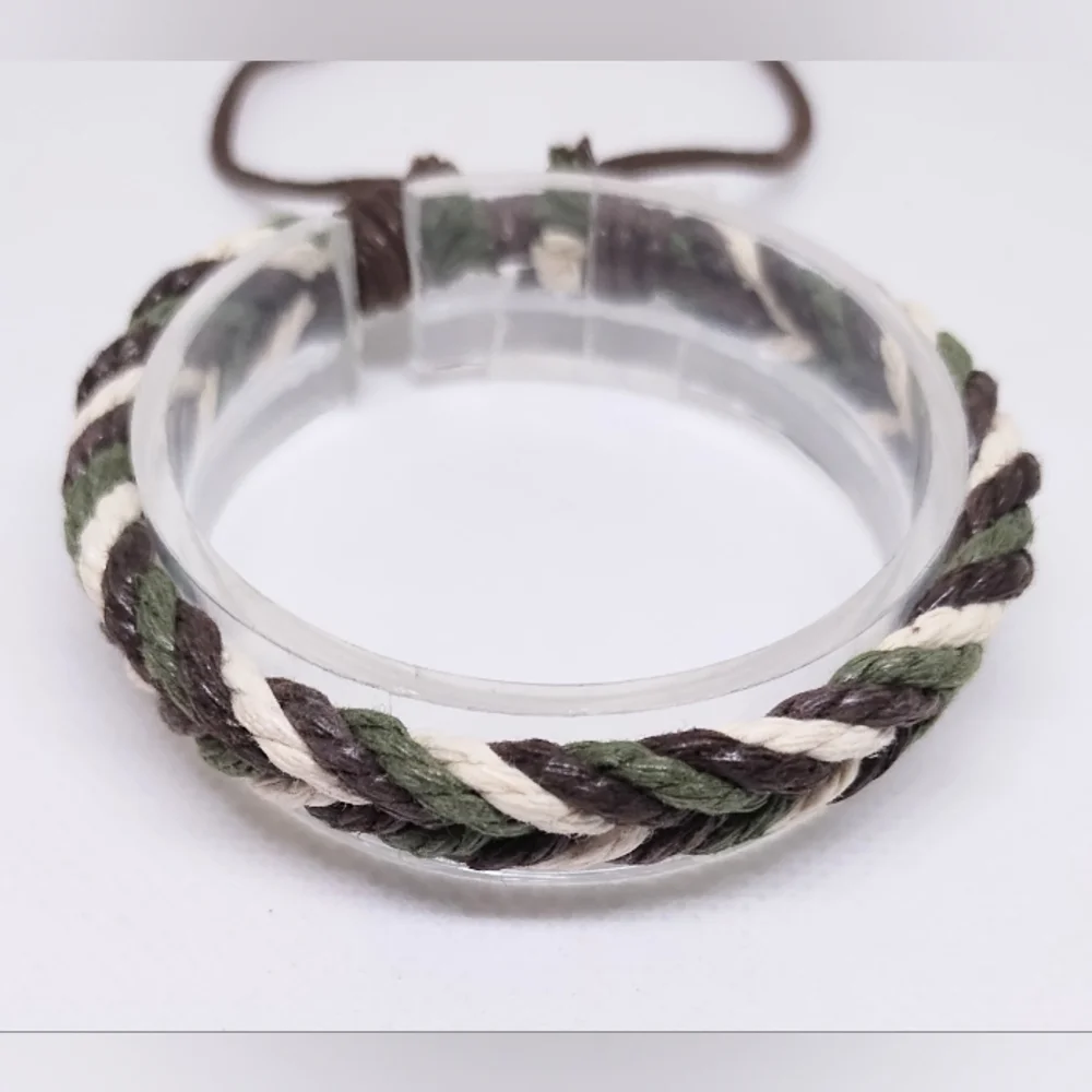 Men's Bracelet Leather Braided Green New f70‎
