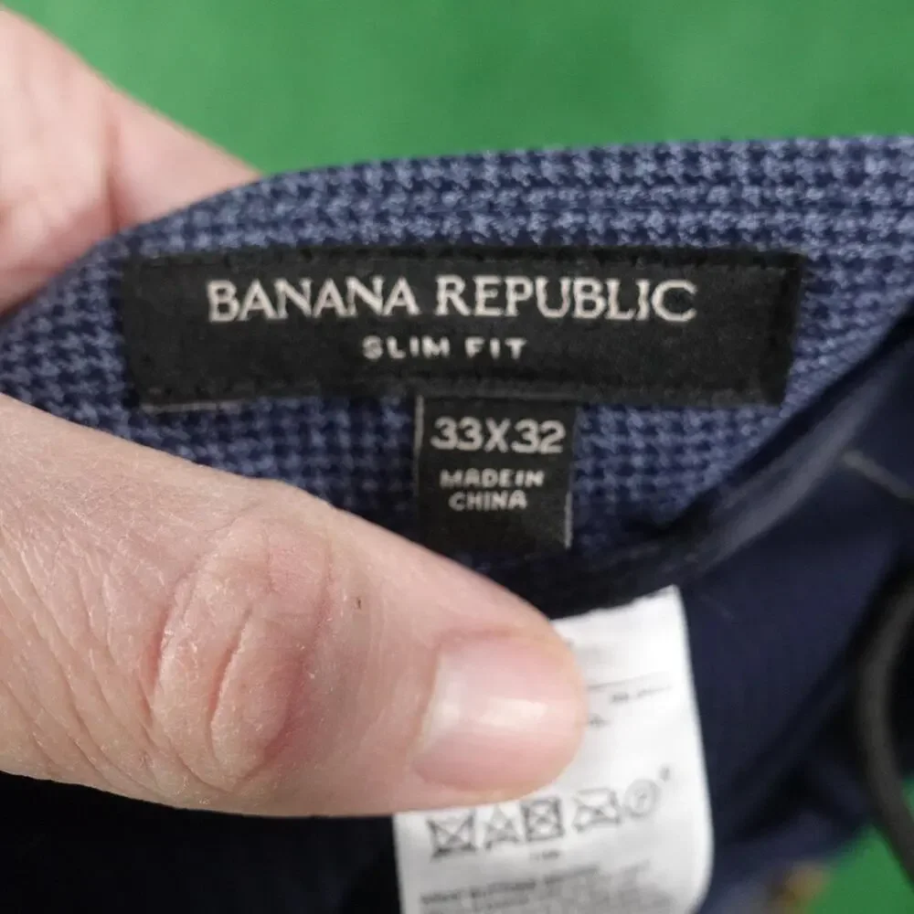 Banana Republic Pants Mens 33X32 Blue‎ Slim Fit Wool Blend Dress Slacks Checked