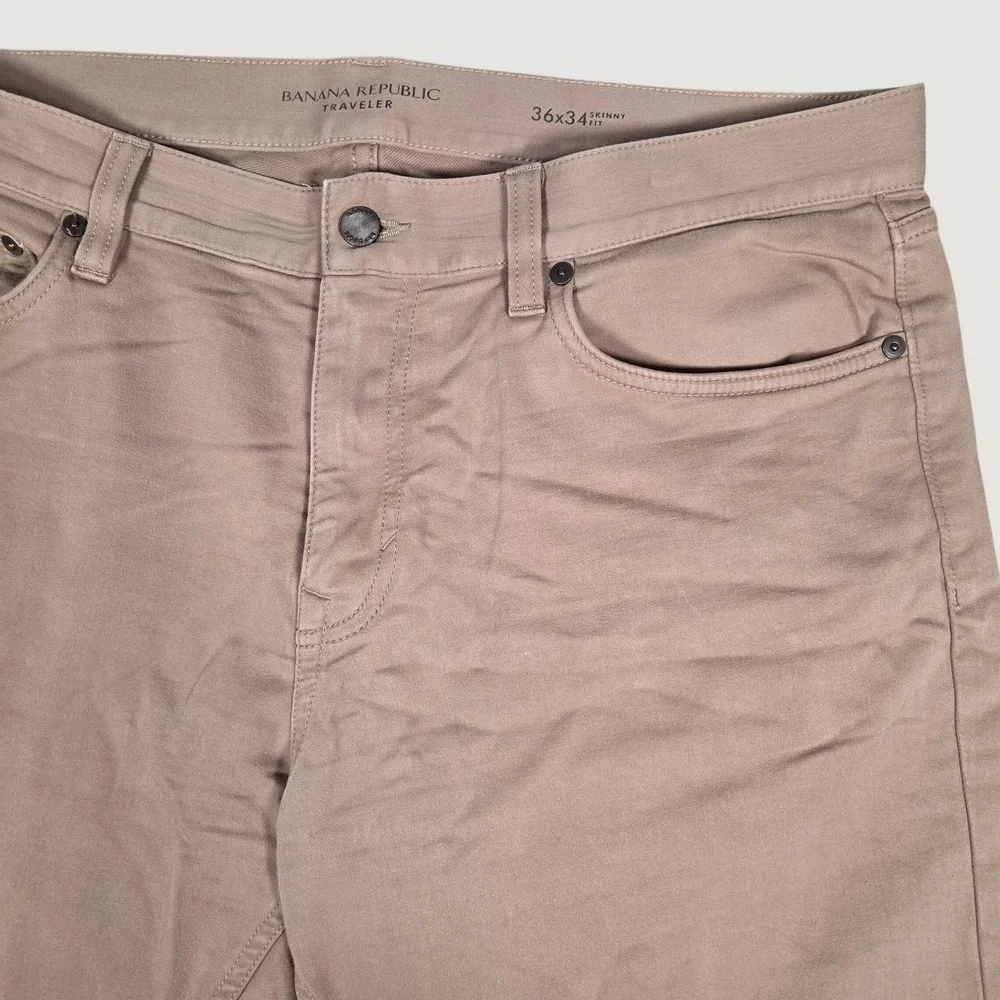Banana Republic Mens 36x34 Traveler Skinny Fit Chino Pants Khaki 266636-02