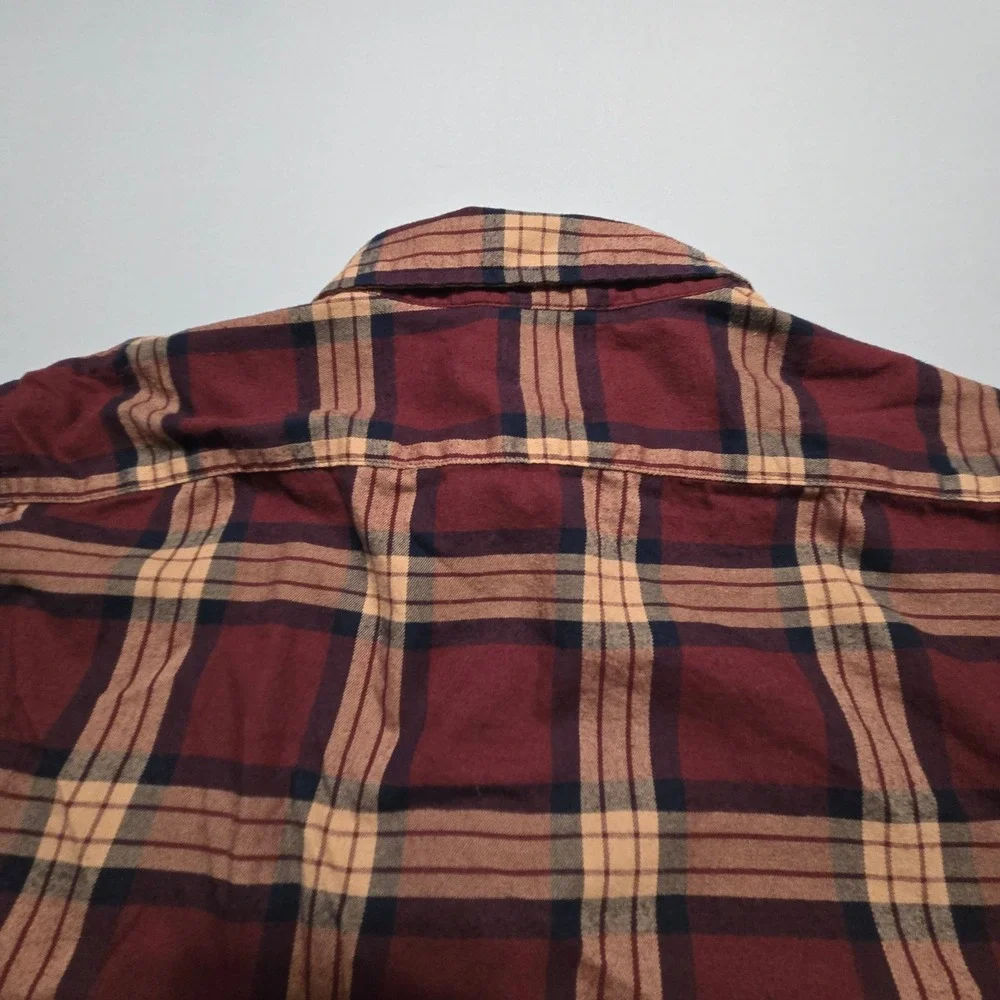 Banana Republic Shirt Mens Large Burgundy Plaid Untucked Fit Button Cotton