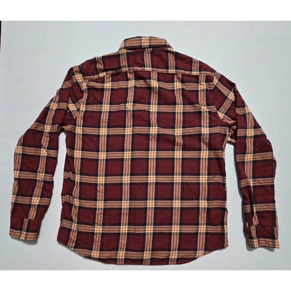 Banana Republic Shirt Mens Large Burgundy Plaid Untucked Fit Button Cotton