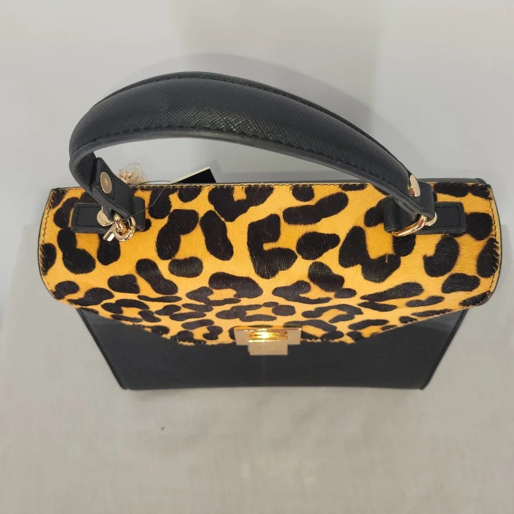 Dune London ~ Leopard Print Calf Hair, Black Satchel Crossbody Handbag‎